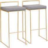 Fuji 30" Bar Stool in Grey Leatherette & Gold Metal (Set of 2)